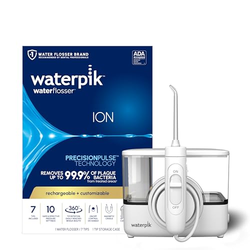 Waterpik ION Professional Water Flosser, Rechargeable and Portable for Teeth, Gums, Braces, 10 Settings, 7 Flossing Tips For Multiple Users And Needs, ADA Accepted, WF-12 White, Packaging May Vary