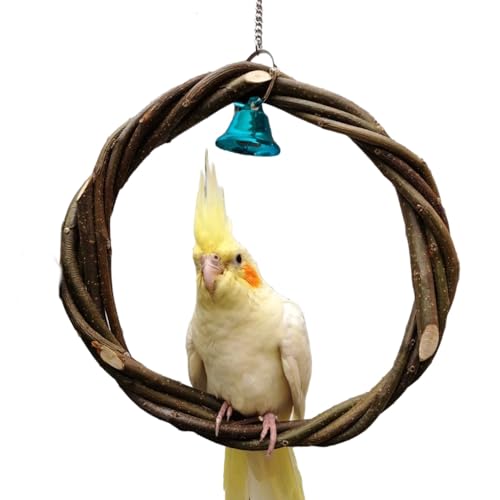 Parrot Swing Circle Wooden Stable Bird Swing Stand Bird Perches Hanging Chewing Toy for Parrots Bird Playground Cage Accessories Climbing Rope Net Ladders for Foraging Toys Parrot Supplies