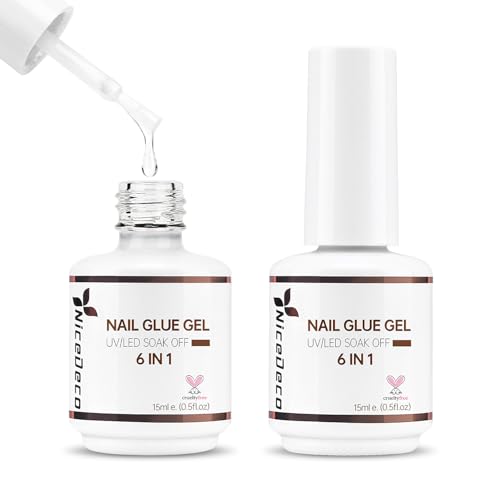 Nicedeco Pegamento Para Uñas 6 En 1 Pegamento Uñas Gel Nail Glue, 2Pcs 15 ML Pegamento Para Uñas Postizas Ultrarrápido Con Pincel, Adhesivo Transparente Nail Bond Acrílicas