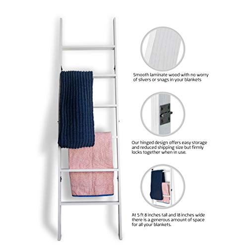 RELODECOR 6-Foot Wall Leaning Blanket Ladder| Laminate Snag Free Construction (White)