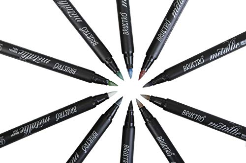 Image of Brustro DIY Mandala Colouring Book 9 inchx9 inch (Inches) 160 GSM 25 Perforated Sheets & Brustro Metallic Brush Pens - Soft Brush Tip for Calligraphy, Hand Lettering, Colouring, Card Making - Set of 10 Colors