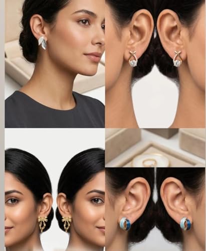 Image of FOREVER TREND 12 Pairs Earrings Combo Set for Women & Girls | Stylish Stud & Drop Earrings Collection | Daily Wear Fashion Jewellery | Trendy Designer Fancy Ear Rings Gift Set for Women & Girls