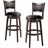 Larksperal 30' Bar Height Stools Set of 2 - High Back Swivel Barstools with Black Faux Leather Upholstered Seat & Solid Wood Footrest, Counter Bar Stool for Kitchen Island & Pub