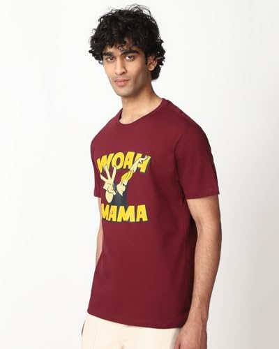 Image of Bewakoof X Cartoon Network Johnny bravo Men's Cotton Jersey Graphic Print Regular Fit Half Sleeve Round Neck T-Shirt | Tshirt for man | Tshirt for men cotton | Tshirts for men stylish | Casual Wear | Street Wear