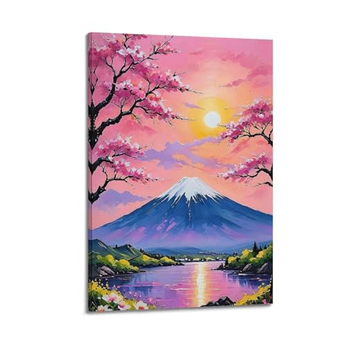 Poster Fuji Lake pour habiller un mur vide peinture paysage vif moderne encadré