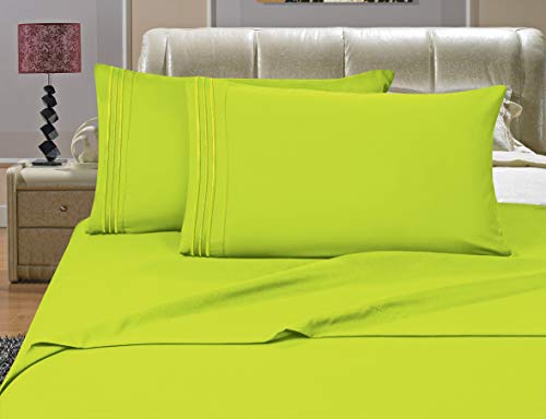 Elegant Comfort Bedding Collection 4-Piece Bed Sheet Set 1500 Premier Hotel Quality Wrinkle Free with Deep Pockets, Queen, Lime-Neon Green