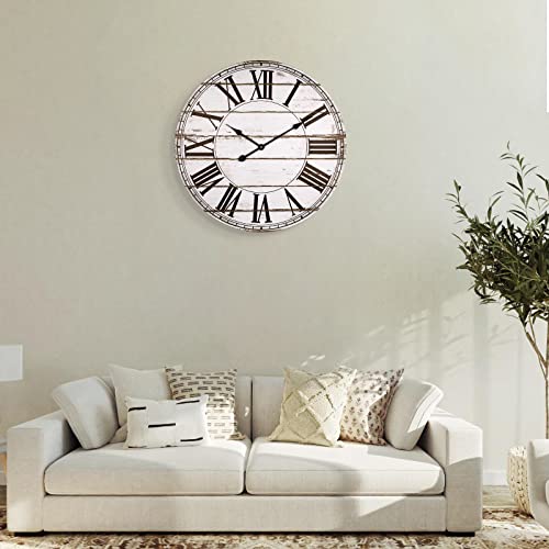 Bew Large Wall Clocks For Living Room Decor, Silent Non-Ticking Battery Operated Analog Wall Clock, 24 Inch Rustic White Farmhouse Shiplap Wood Decorate Wall Clock #TOP2