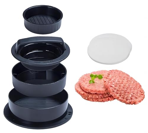 Bamboo's Grocery LoKii 4-in-1 Burger Press Patty Maker Slider, Hamburger Press, Hamburger Patty Mold with 100 Pcs Wax Disc Papers