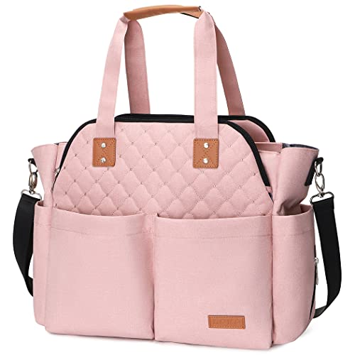 Image of Lekebaby Diaper Bag Tote, Large Diaper Bags Waterproof,Large Mommy Bag for Hospital, Baby Bags for Mom Travel Diaper Tote Messenger Purse, Pink