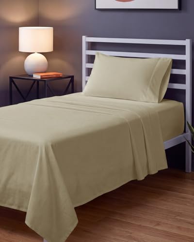 Image of Sleepy Town Twin Size Bed Sheets - 3 Piece - Twin Sheet Set - Extra Soft, Comfy & Cooling - Easy Care - Shrinkage, Wrinkle & Fade Resistant - Brushed Microfiber - Deep Pocket Bed Sheets (Beige)