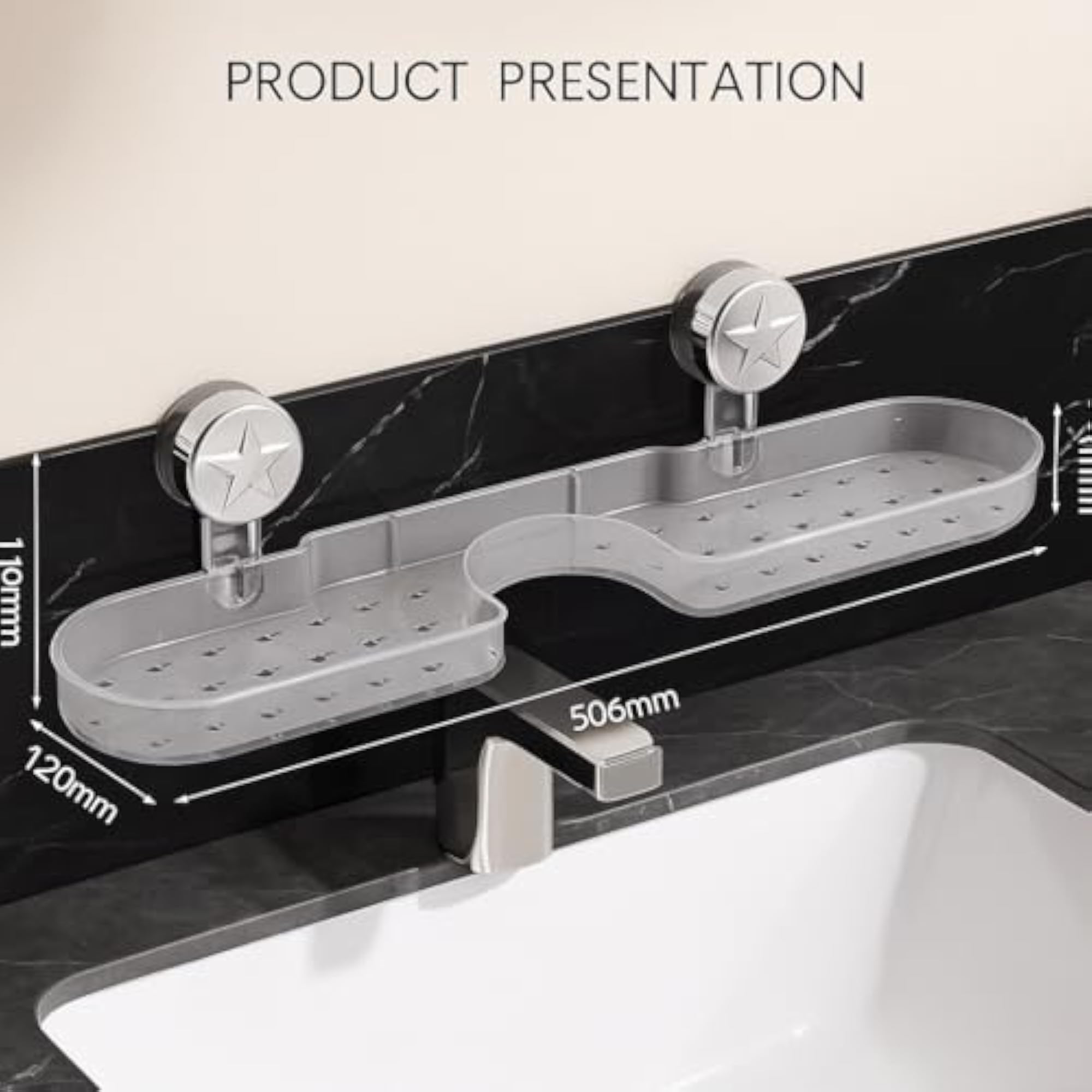 Bathroom Sink Organiser with Suction Cups, Transparent Caddy