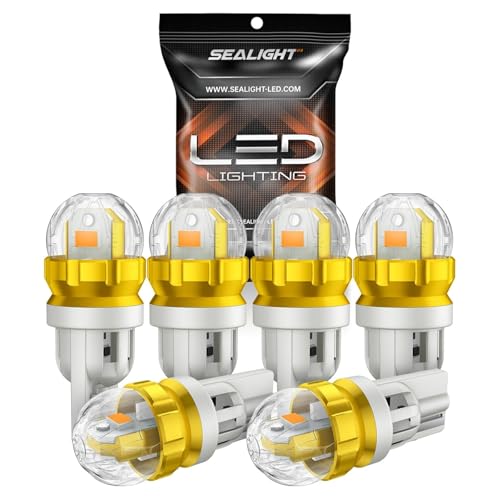 Image of SEALIGHT 194 LED Light Bulb Amber Yellow 168 T10 W5W 2825 Super Bright 360 LED Replacement Bulbs 3020SMD for License Plate Light, Dome Light, Map Light, Courtesy Light, Side Marker Lights, Pack of 6
