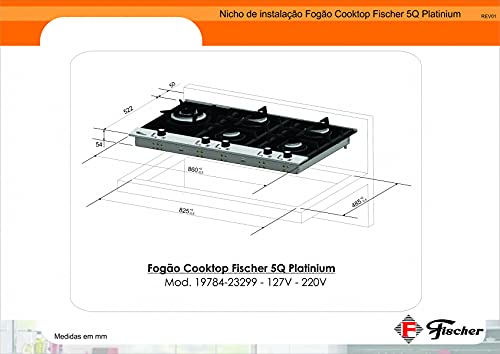 FISCHER COOKTOP À GÁS 5 BOCAS PLATINIUM MESA VIDRO PRETO BIVOLT - 19784-23299 glide