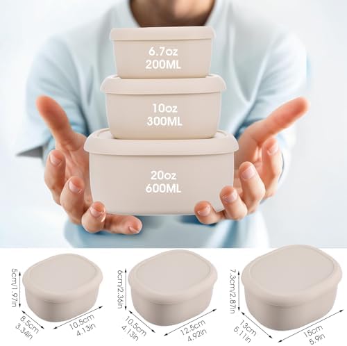 Set of 3 Silicone Food Storage Containers, Nesting Silicone Food Containers With Lids, Reusable Lunch Box Bento, Dishwasher Microwave Oven Freezer Safe(6.7 Oz, 10 Oz, 20 Oz), Milky White - Thumbnail 3
