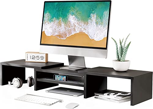 FITUEYES Soporte Monitor Elevador Monitor de Madera Giratorio con Soporte para Teléfono, Longitud y Ángulos Ajustables para 2 Monitores 70,1-97 x 23,5 x 15,5cm (Negro) HDT209001WB Cover