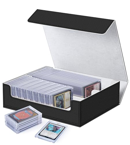 Newloop Magnetic Card Holder Box - Top Loader Storage box for Trading Card Magic the Gathering PKM Baseball Sport Card Protector for CCG TCG PTCG MTG Collectors with 2 PCS EVA Foam Divider, Black/Gray