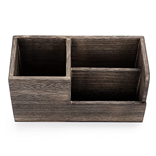 Btsky Desk Pen Pencil Holder Retro Wood Multi-Function Desk Stationery Organizer Storage Box Pen/Pencil, Business Name Cards Remote Control Holder Office Home Accessories Organizer Vintage Brown #TOP3