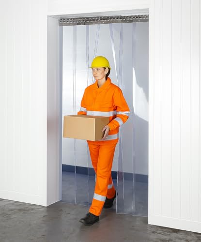 SCD Rideau à Lanières PVC Kit Complet pour Porte ou Chambre Froide (1m x 2m) Matériau PVC Transparente Robuste 200mm x 2mm sans Phtalate Rideau Industriel...