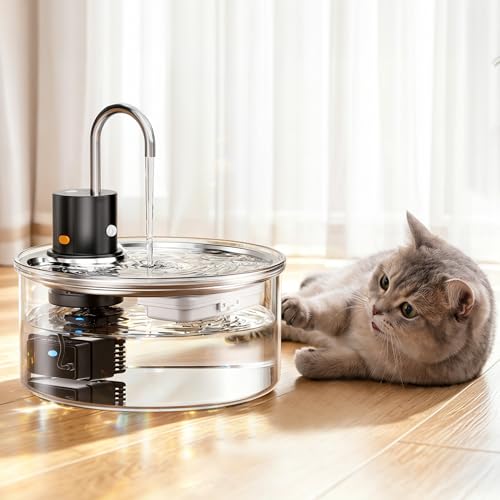 Wireless Glass Cat Water Fountain 108oz/3.2L Cordless Rechargeable Pet Water Dispenser with 3 Modes Motion Sensor Ultra-Quiet for Cats and Small Dogs
