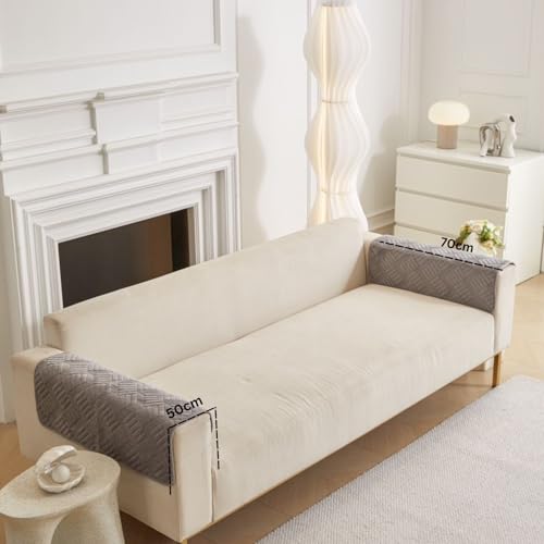Image of HOMETHREADS Innovative Premium Velvet Sofa Cover Mat with PVC Backing for Non-Slip Comfort (L Grey, 2Pc Armrest Mat | 50x70cm)