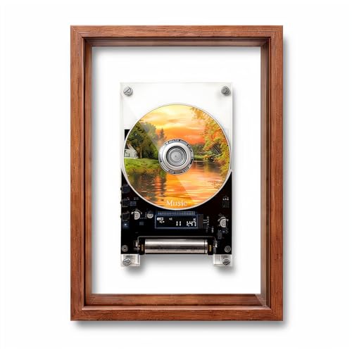 Denash Reproductor de CD con Marco de Fotos de Música Retro, Reproductor de CD Vertical Transparente con Bluetooth, Montaje en Pared/Escritorio, sin Altavoz Incorporado