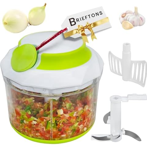 Brieftons QuickPull Food Chopper: Manual Hand Held Chopper / Mixer / Blender to Chop Fruits, Vegetables, Herbs, Onions for Salsa, Salad, Pesto, Puree, Indian Cooking, 950 ml, with 3 Recipe Ebooks Cover