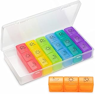 Weekly Pill Organizer(3-Times-A-Day), 7 Day Pill Box, Portable Travel Prescription & Medication Pill