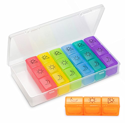 Weekly Pill Organizer(3-Times-A-Day), 7 Day Pill Box, Portable Travel Prescription & Medication Pill