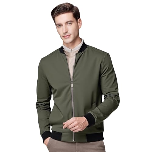 Men's Bomber Jacket Lightweight Casual Zip-Up V-Neck Windbreaker for Spring Fall Golf Coat with Pockets2