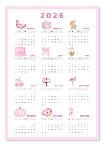 Image of Funk You Store Pink Aesthetic Calendar 2026 Poster | A3 Sized (42 x 29 cm) Poster Cute Calendar for Pink Coquette Home Decor | Feel Good-Calendar 2026 Posters for Wall | Aesthetic Wall Decor