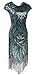 Letter Love Women 1920s Vintage Flapper Fringe Beaded Gatsby Party Dress With 20s Accessories Set (XXL, Black Green)