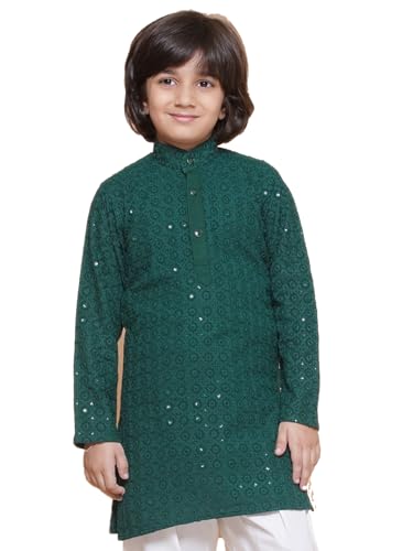 Image of AJ DEZINES Chikankari Kurta For Boys- Ethnic Wear | Embroidery Chikankari Sequined | Traditional & Festive Outfit | Cotton Stylish Boys Kurta | Perfect For Wedding & Family Function
