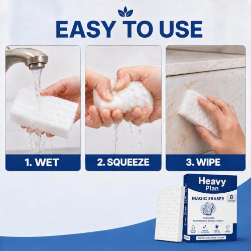 Image of Magic Eraser Sponge Pack of 8 | No Scratch Melamine Cleaning Sponge | Removes Tough Stains with Just Water | Multi Surface Cleaner for Walls, Kitchen, Bathroom, Shoes & Switch Boards (8)