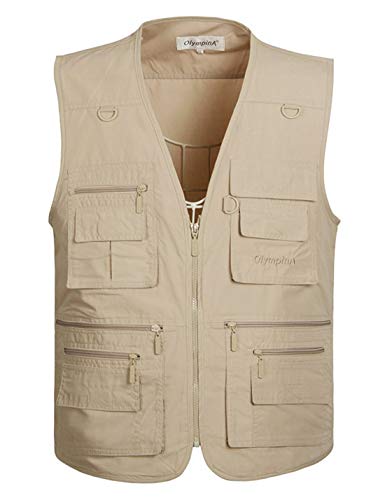 Yimoon Men's Summer Outdoor Pockets Lightweight Utility Fishing Travel Vest (Light Khaki, Large) #TOP3