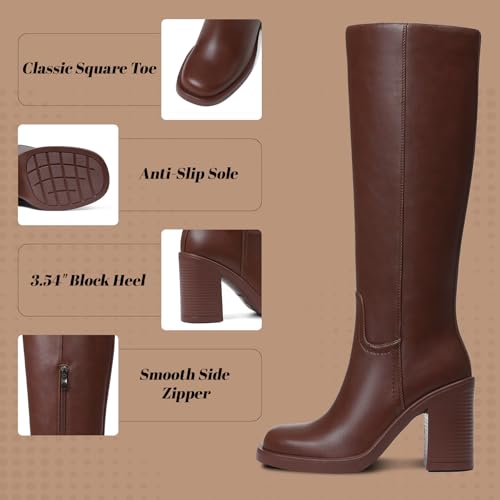 CYNLLIO Knee High Boots Women Platform Gogo Boot Thigh High Wide Calf Botas w/ 3.54" Chunky Heel Square Toe Side Zipper2