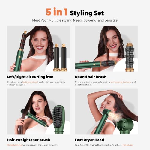 Image of 5 in 1 Blow Dryer Brush Set, Hot Air Styler Air Curling Wrap Air Curler Low Heat Hair Care, Round Brush Blow Dryer Hair Styling Tools Gift for Dry,Volumize,Straight,Curl, 110-120V