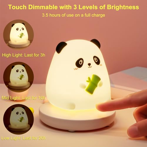 twirush LED Children Night Light, Cute Panda Night Light Silicone Panda Nightlight with Touch Sensor - Image 2