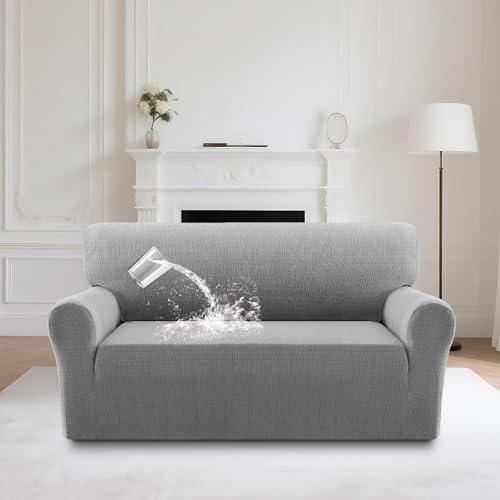BellaHills Waterproof Sofa Covers 2 Seater Stretch Loveseat Sofa Cover Non Slip Love Seat Covers for Living Room Couch Covers Washable Furniture Protectors (2 Seater, Dove)