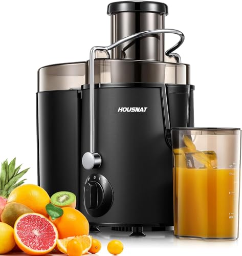 Juicer Machines, HOUSNAT Juicer Whole Fruit and Vegetables with 3-Speed Setting, Upgraded Version 400 W Motor Quick Juicing, Cleaning Brush and Juicing Recipe Included, Black