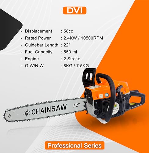 Image of HEAVY DUTY 22inch HARVESTOR CHAIN SAW, 58cc 2 stroke Air cooled Cutting trees, Wood cutting, Garden Yard, Agriculture, industrial, Rescue Landscapes, Orange (AI-5800 PETROL CHAIN SAW)