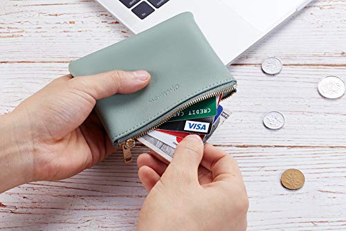 Image of Chelmon Leather Coin Purse Pouch Change Purse with Zipper for Men Women (Green Light)