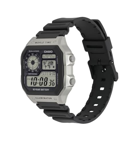 Image of Casio AE1200WH Series | Men's Digital Watch | 100M WR | Multi Alarms | 100 SEC Stopwatch | Countdown Timer | World Map for World Time | LED Light | LC Analog Display | 10 Year Battery