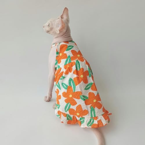 UOSIA Vestido De Gato Sem Pêlos Algodão Respirável Para Gato Roupas Com Saia De Estampa Floral Elega