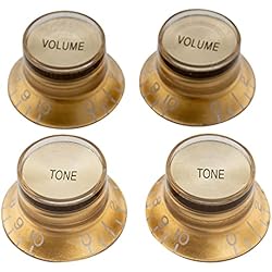 Cacerola Gibson Musiclily Pro Imperial Pulgadas Tamaño Botones de Potenciómetros Reflector 2 Volumen 2 Tono Perillas Set para Guitarra Eléctrica USA Made Les Paul SG, Oro con Oro Top