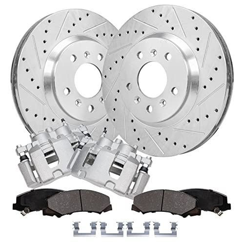 Image of Detroit Axle - Front Brake Kit for 2006-2013 Chevrolet Impala 06-07 | Monte Carlo 06-11 Buick Lucerne Drilled & Slotted Disc Brake Rotors Ceramic Brake Pads Replacement Brake Calipers