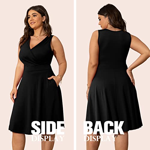 POSESHE Womens Plus Size Dresses Sleeveless Wrap V-Neck Sundress Casual Summer Wedding Guest Cocktail Dress with Pockets2