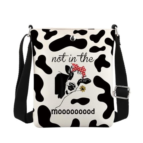MBMSO Cow Print Crossbody Bag Not in the Mood Funny Cow Gifts for Cow Lovers Cow Sling Purse Black and White Cow Pattern Bag