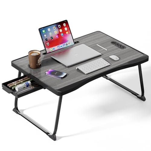 Warmiehomy Laptop Bed Table, Portable Laptop Desk with Handle, Foldable Laptop table with Desktop Card/Cup Slot, Side Drawer for Sofa, Notebook Stand Foldable Tray for Eating Reading Working(Black) Warmiehomy Laptop Bed Table, Portable Laptop Desk with Handle, Foldable Laptop table with Desktop Card/Cup Slot, Side Drawer for Sofa, Notebook Stand Foldable Tray for Eating Reading Working(Black)