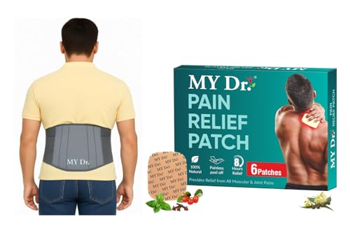 Image of MY Dr. Lumbar Sacral Belt - Back Support for Pain, Sciatica, Muscle Spasms & Herniated Disc Relief | 5 Flexible Splints, Dual Adjustable Straps | Breathable, Skin-Friendly Fabric | Waist Size 46-52 Inches (XL) With Pain Relief Patches.