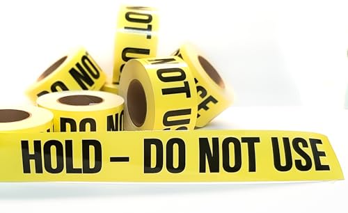 Industrial Safety Warning Tape, 3 Inch x 200 Feet, Hold Do Not Use, Yellow with Black Text, Vinyl Adhesive